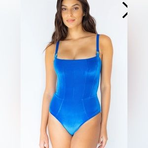 Revel Rey Hunter One Piece Swimsuit Bathing Suit Cobalt Corduroy Blue Large NWT